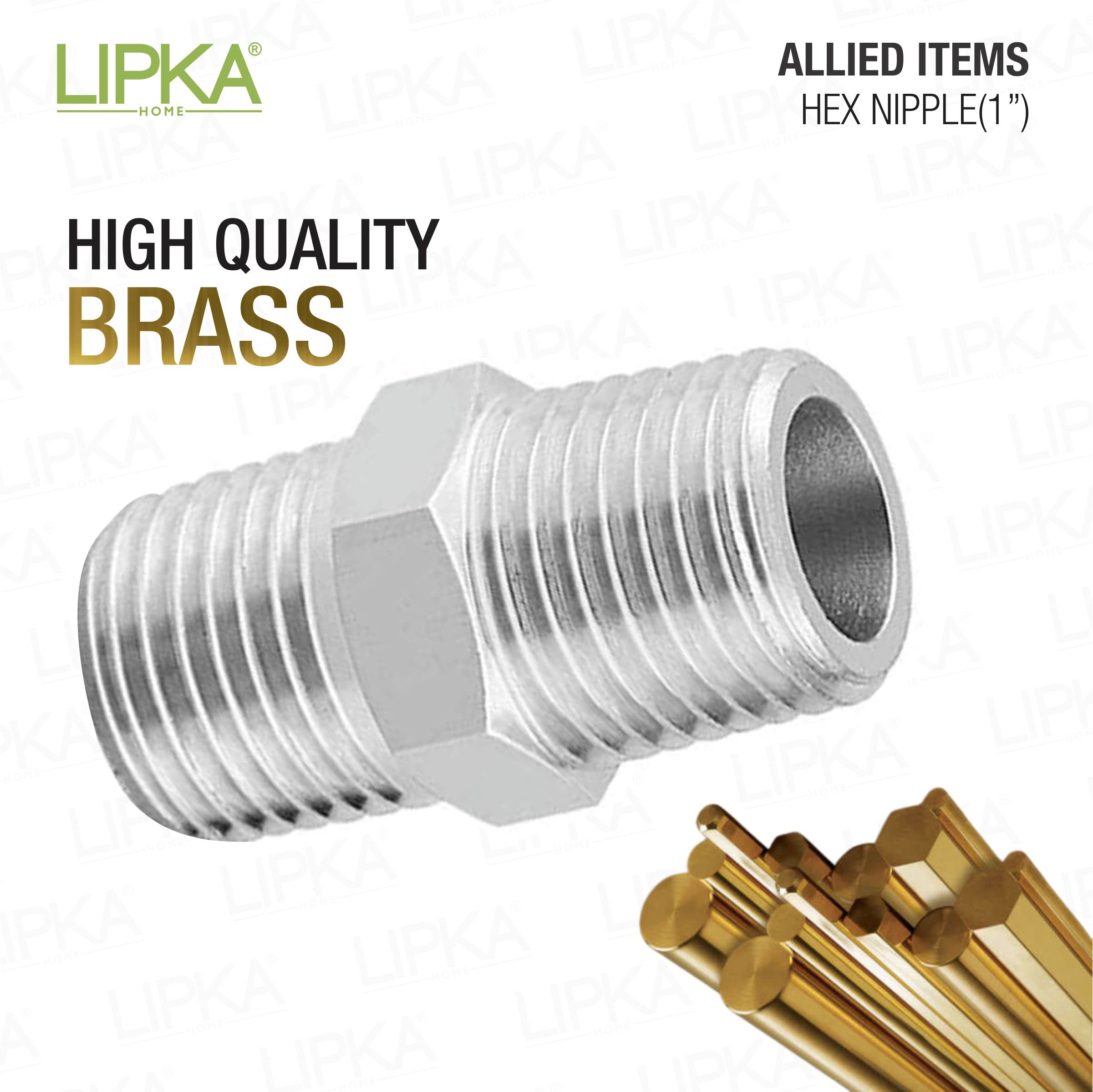 LIPKA Pack of 2 Full Brass 1 Inch Hex Nipple for Pipe Fittings
